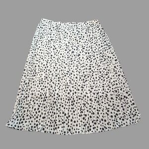 Polka Dot Pleated Midi Skirt - White/Black